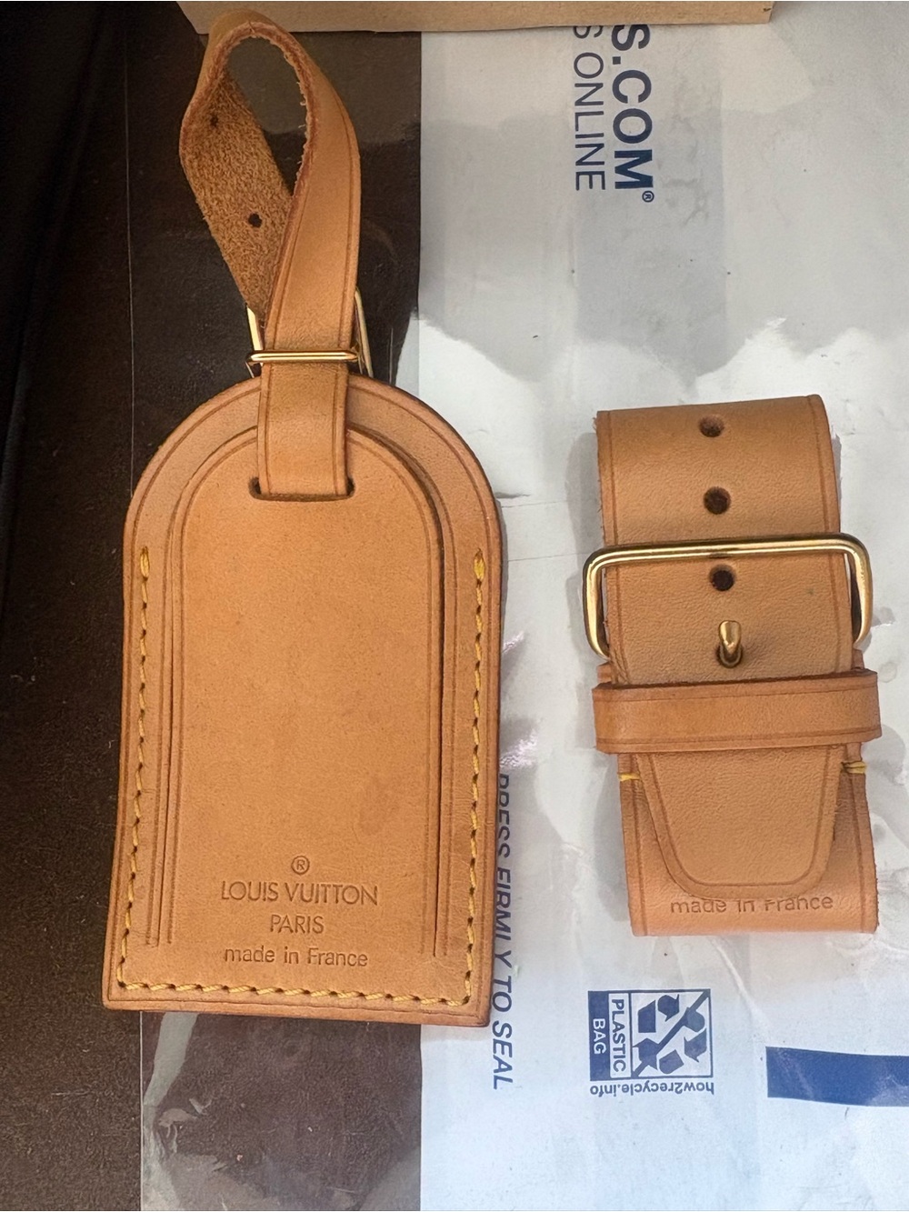 Auth Louis Vuitton Luggage Tag and Poignier in Vachetta Leather